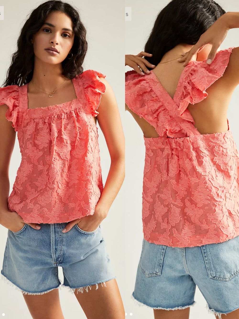 LIKE NEW Anthropologie Amber Ruffled Tank- Coral